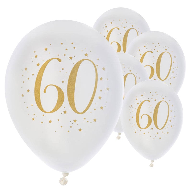Ballons Weiß & Gold Zahl 60, 8er-Pack