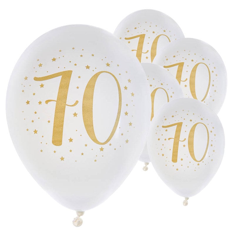 Ballons Weiß & Gold Zahl 70, 8er-Pack