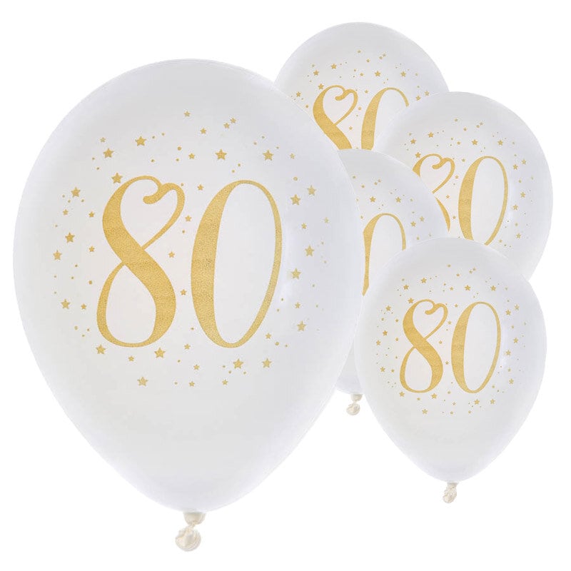 Ballons Weiß & Gold Zahl 80, 8er-Pack