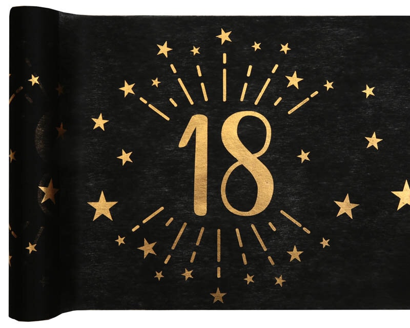 Tischläufer Schwarz & Gold 18. Geburtstag 5 Meter