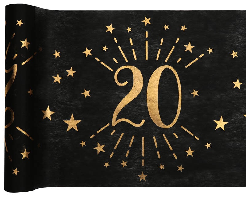 Tischläufer Schwarz & Gold 20. Geburtstag 5 Meter