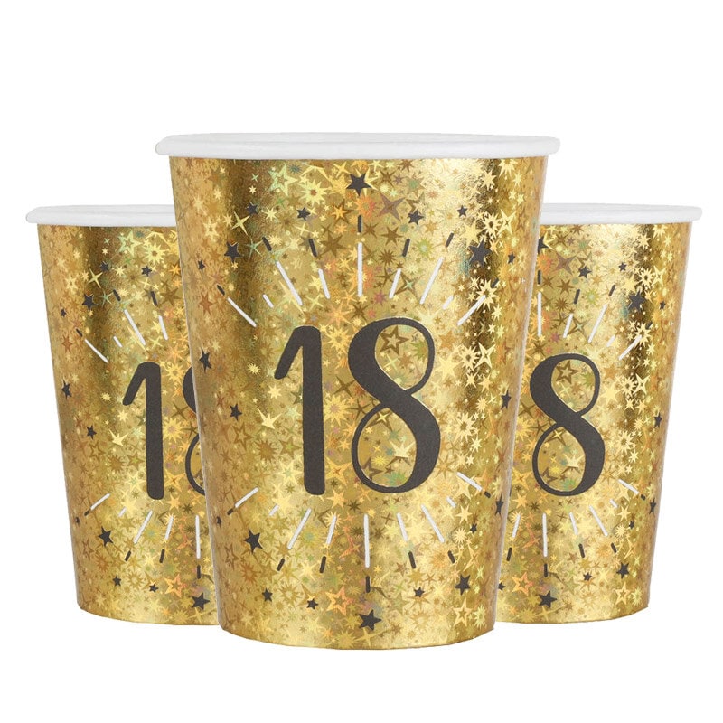Goldglitzernde Becher 18. Geburtstag 10er-Pack