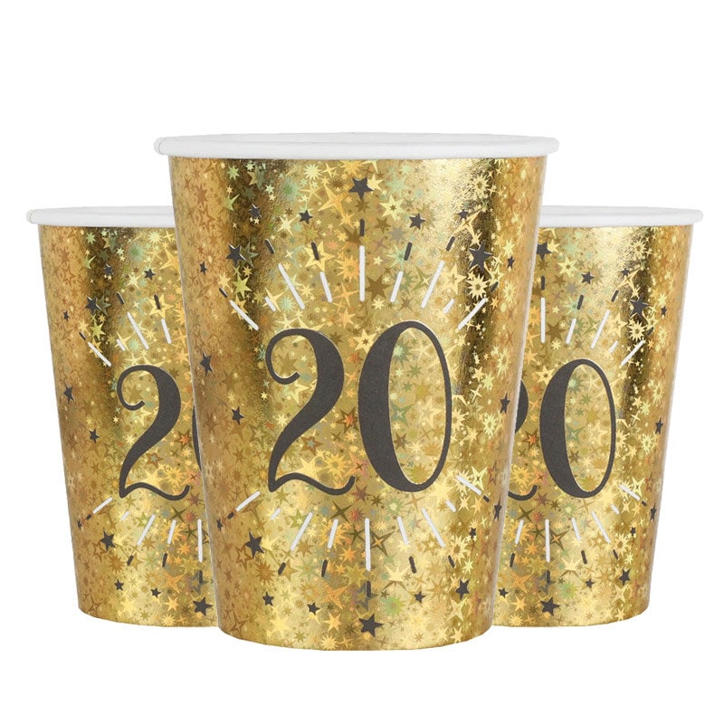 Goldglitzernde Becher 20. Geburtstag 10er-Pack