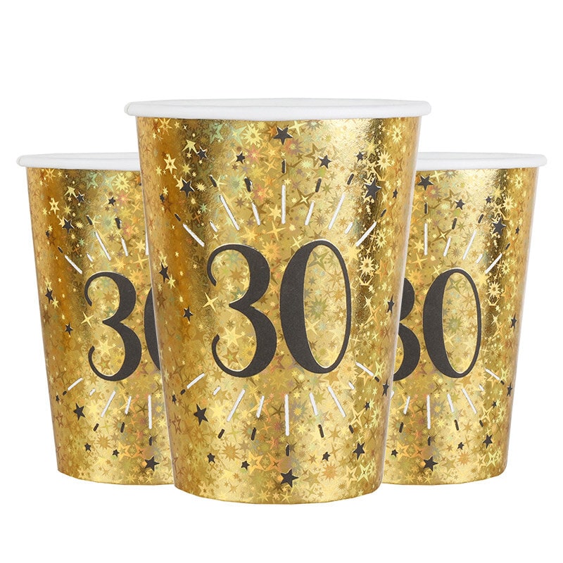Goldglitzernde Becher 30. Geburtstag 10er-Pack