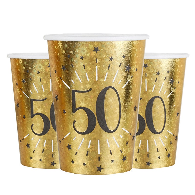 Goldglitzernde Becher 50. Geburtstag 10er-Pack