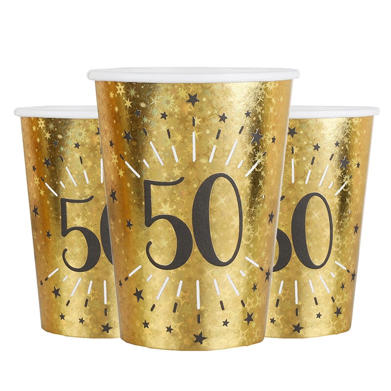 Goldglitzernde Becher 50. Geburtstag 10er Pack