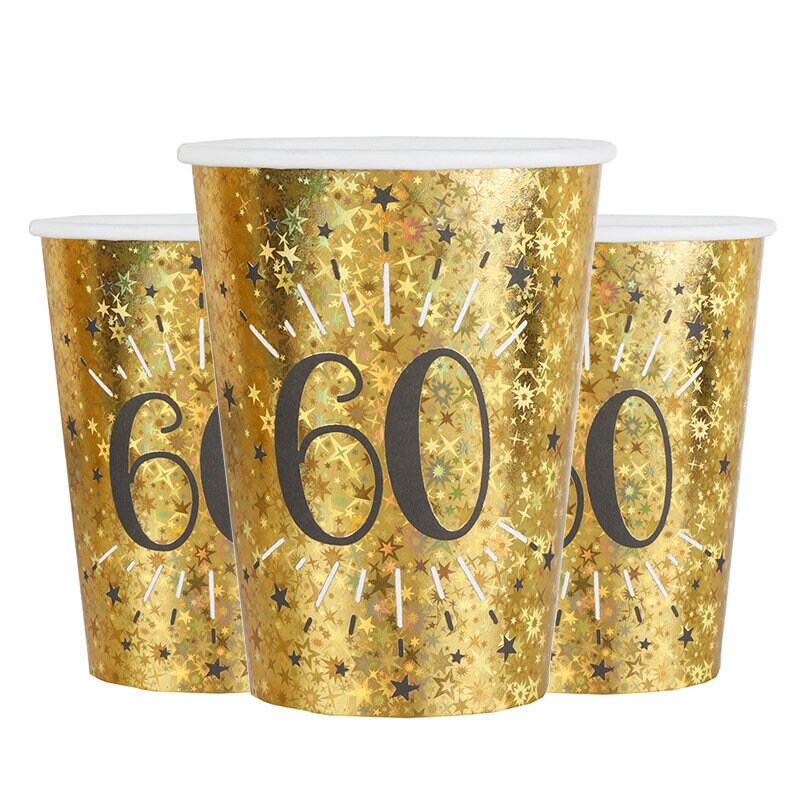 Goldglitzernde Becher 60. Geburtstag 10er-Pack
