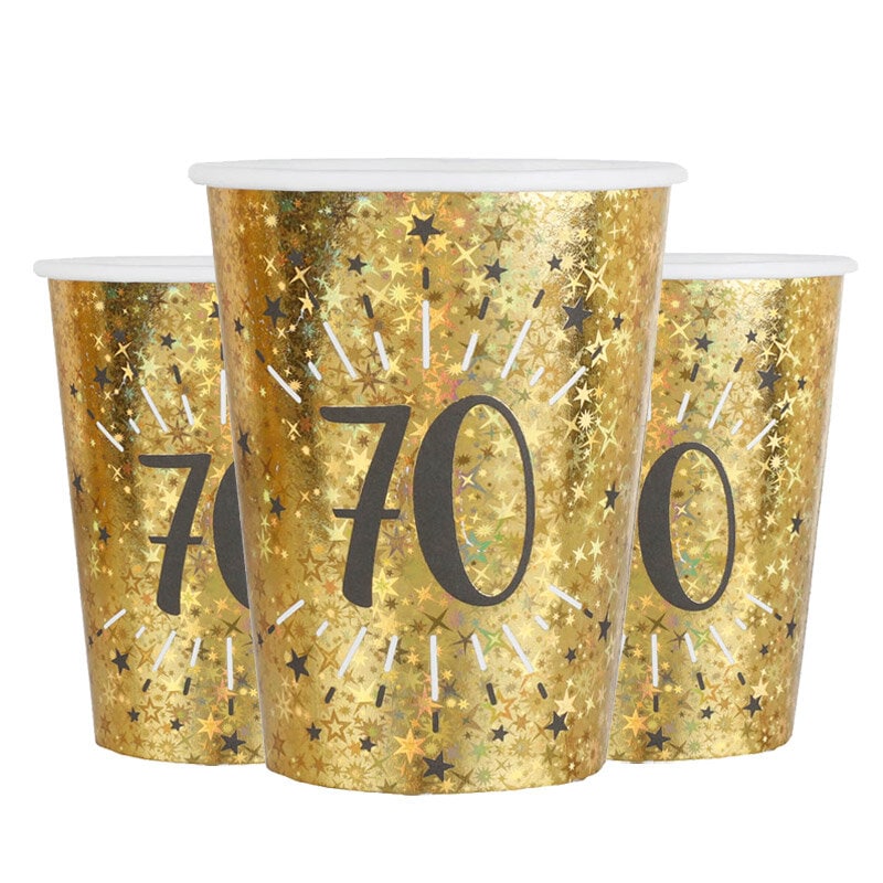 Goldglitzernde Becher 70. Geburtstag 10er-Pack