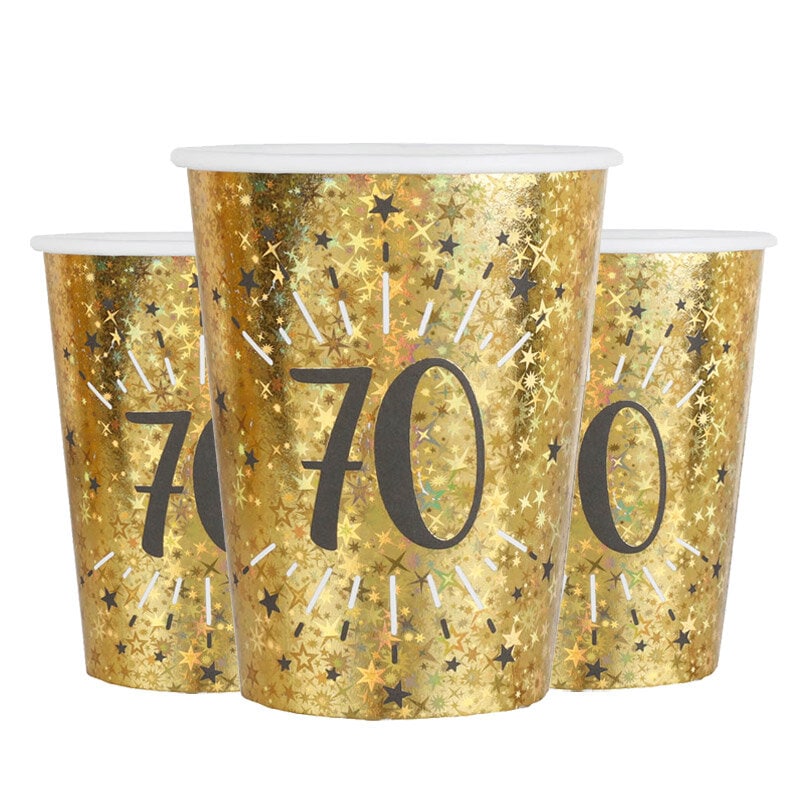 Goldglitzernde Becher 70. Geburtstag 10er Pack