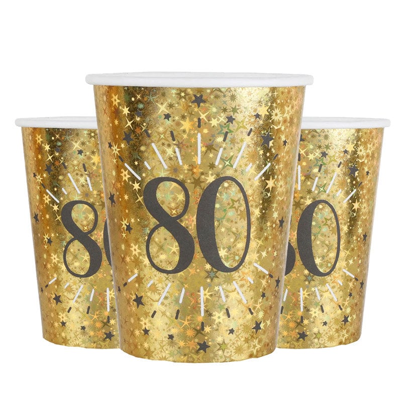 Goldglitzernde Becher 80. Geburtstag 10er Pack