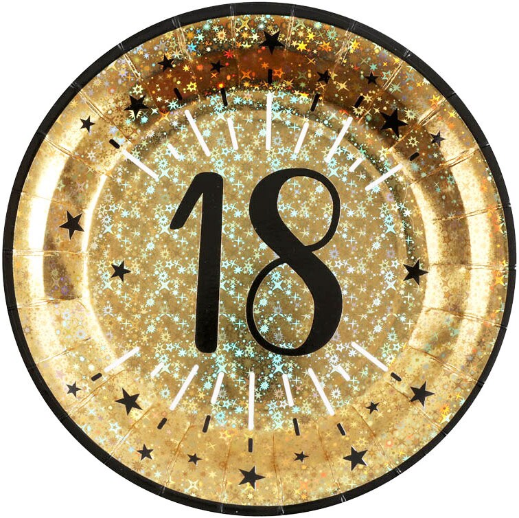 Goldglitzernde Pappteller 18. Geburtstag 10er-Pack