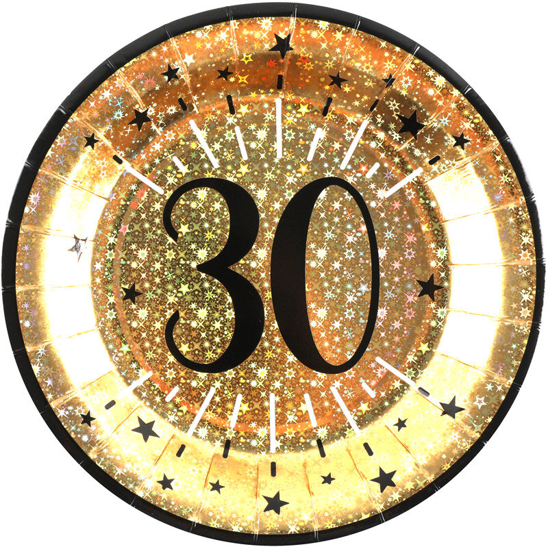 Goldglitzernde Pappteller 30. Geburtstag 10er-Pack
