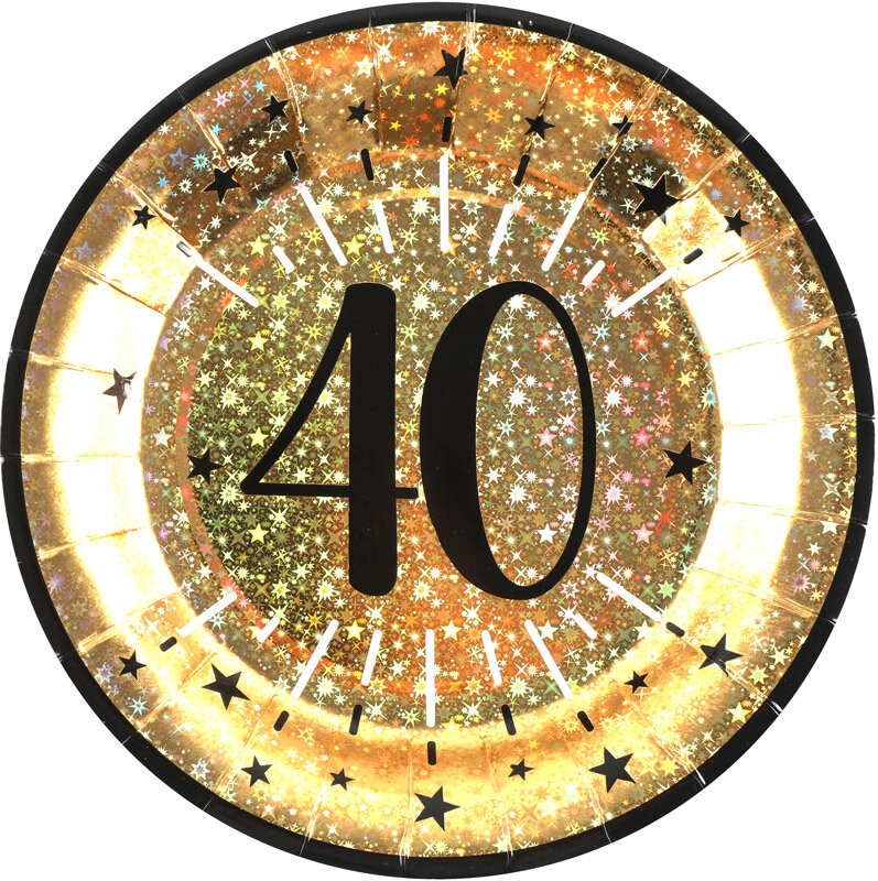 Goldglitzernde Pappteller 40. Geburtstag 10er-Pack