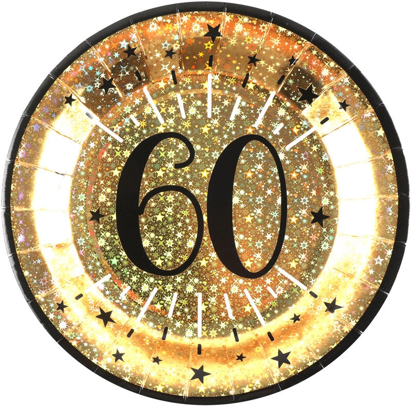 Goldglitzernde Pappteller 60. Geburtstag 10er-Pack