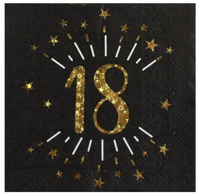 Servietten Schwarz & Gold 18. Geburtstag 10er-Pack