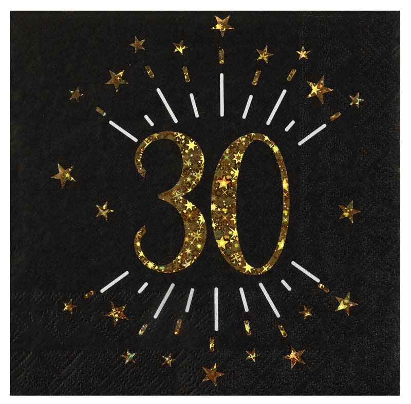 Servietten Schwarz & Gold 30. Geburtstag 10er-Pack