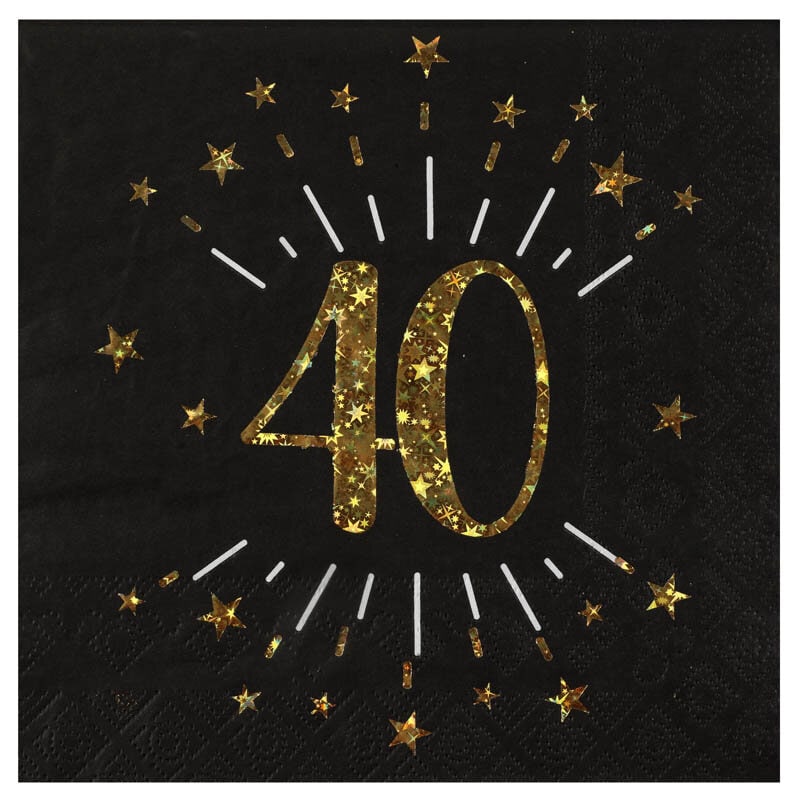 Servietten Schwarz & Gold 40. Geburtstag 10er-Pack