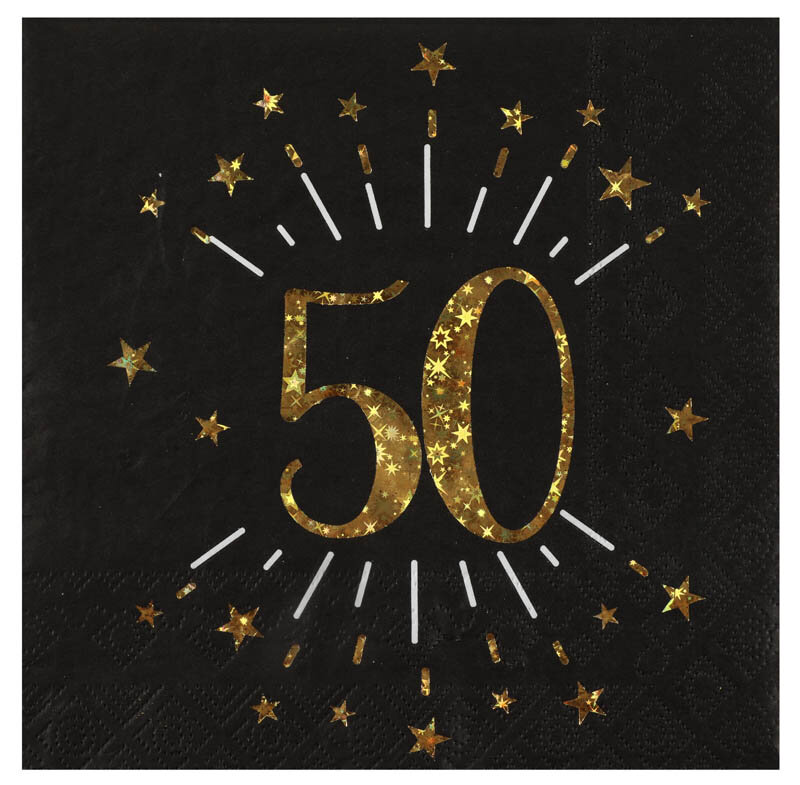 Servietten Schwarz & Gold 50. Geburtstag 10er-Pack