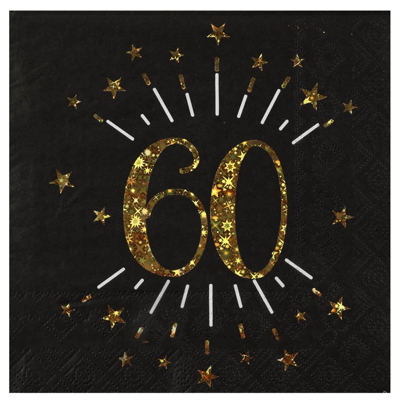 Servietten Schwarz & Gold 60. Geburtstag 10er-Pack
