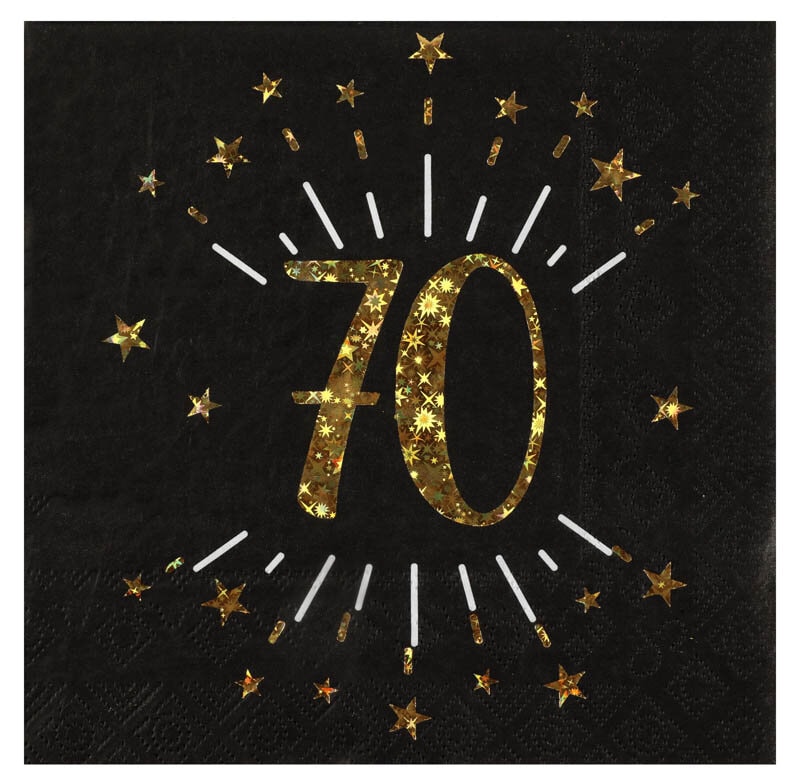 Servietten Schwarz & Gold 70. Geburtstag 10er-Pack