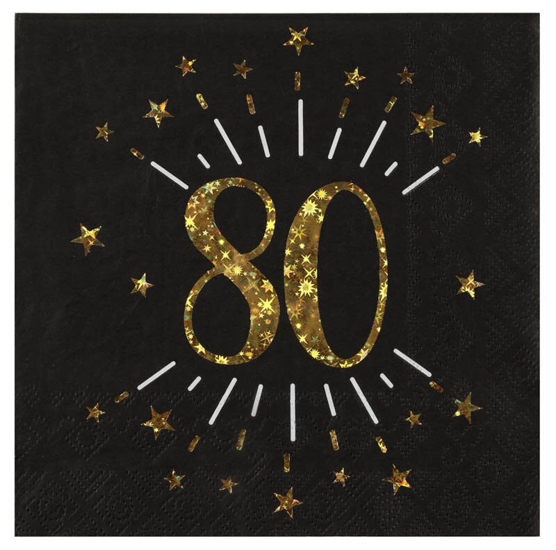 Servietten Schwarz & Gold 80. Geburtstag 10er-Pack