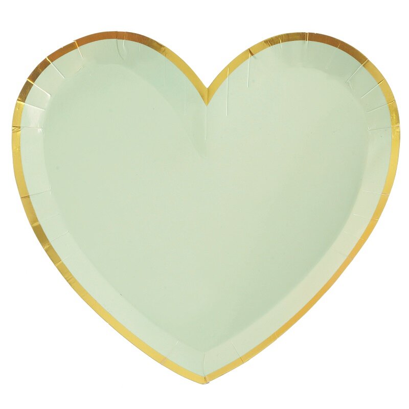 Teller - Herzförmige in Olivgrün und Gold 10er Pack