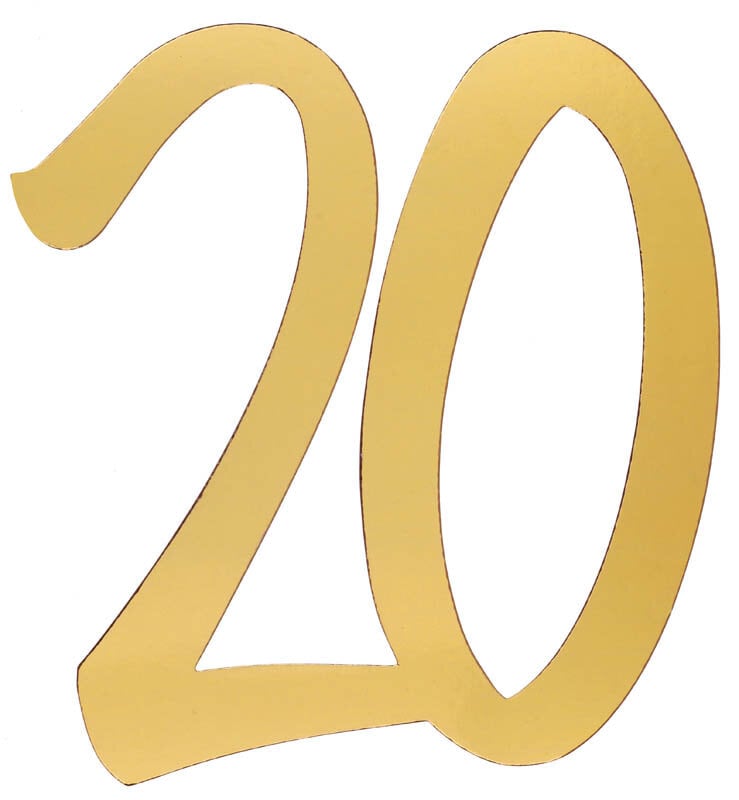 Golddekorationen aus Pappe 20 cm 20. Geburtstag 4er-Pack