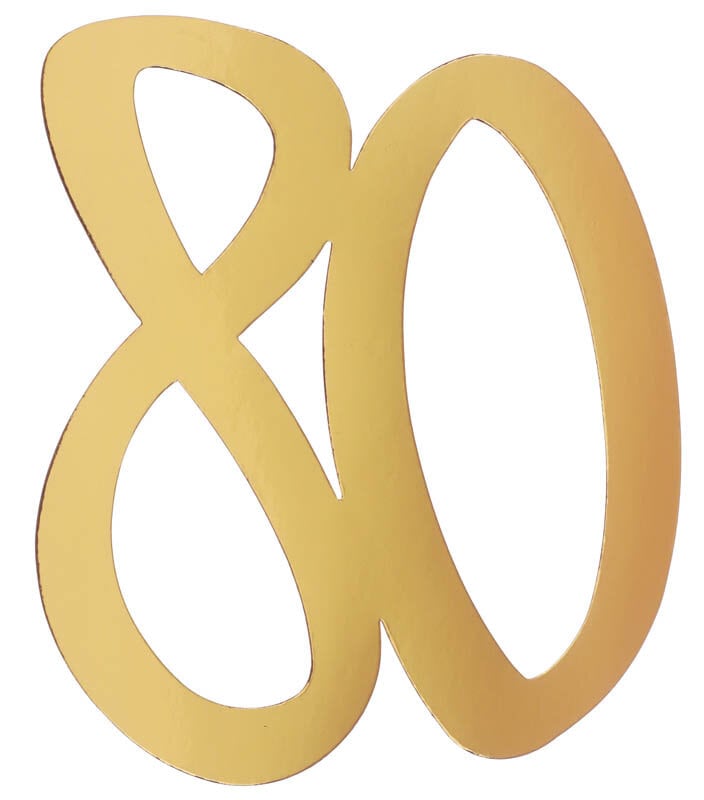 Golddekorationen aus Pappe 20 cm 80. Geburtstag 4er-Pack