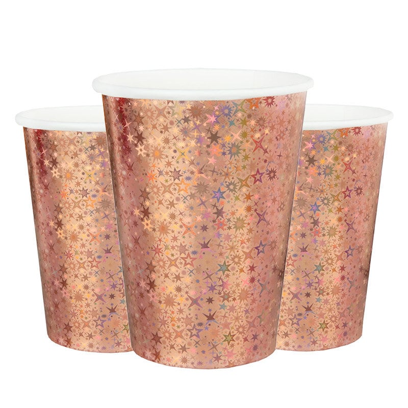 Holografisches Roségold - Pappbecher 10er-Pack