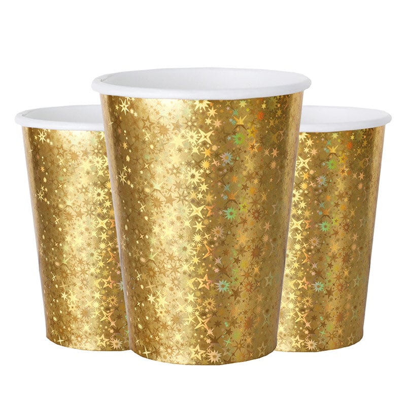 Holografisches Gold - Pappbecher 10er-Pack