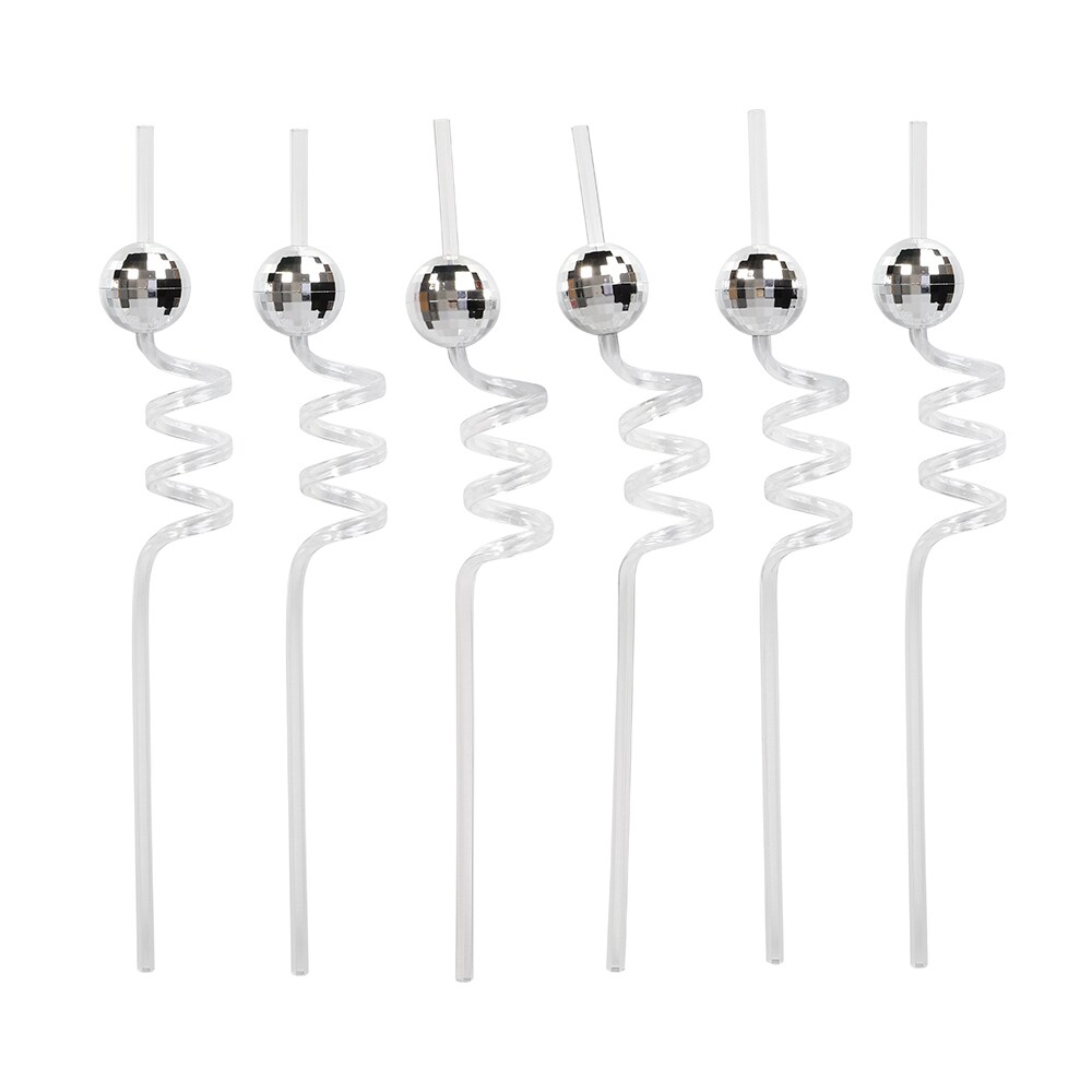 Strohhalme mit Discokugeln 6er-Pack