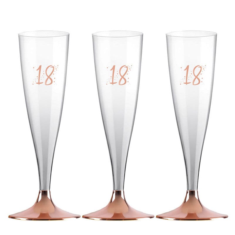 Champagnergläser aus Kunststoff mit Roségoldfuß, Zahl 18 6er-Pack