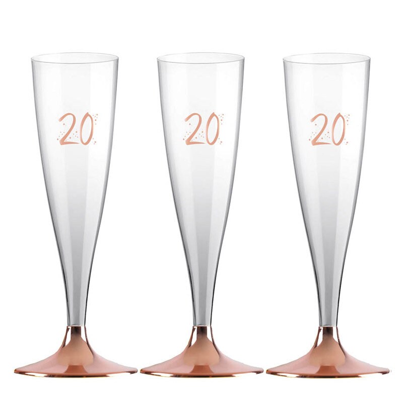 Champagnergläser aus Kunststoff mit Roségoldfuß, Zahl 20 6er-Pack