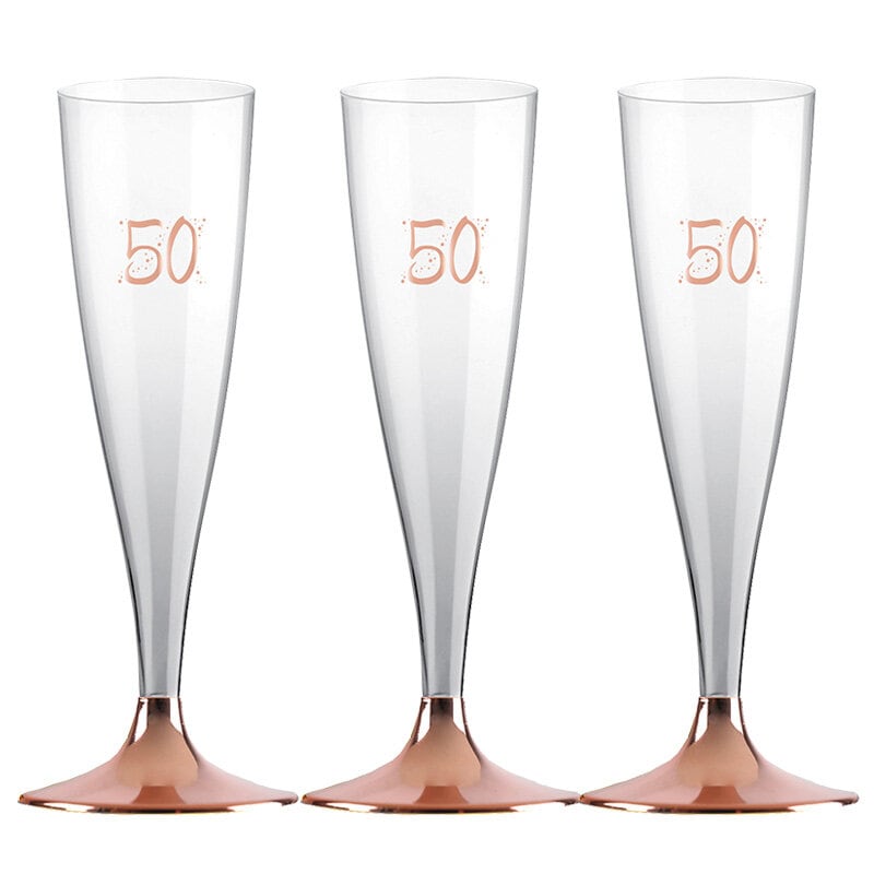 Champagnergläser aus Kunststoff mit Roségoldfuß, Zahl 50 6er-Pack