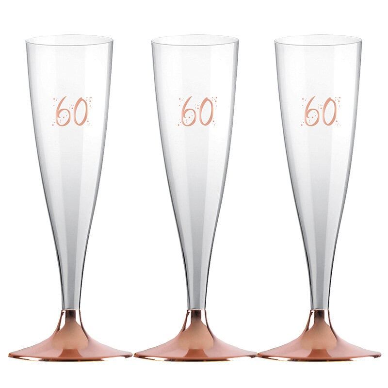 Champagnergläser aus Kunststoff mit Roségoldfuß, Zahl 60 6er-Pack