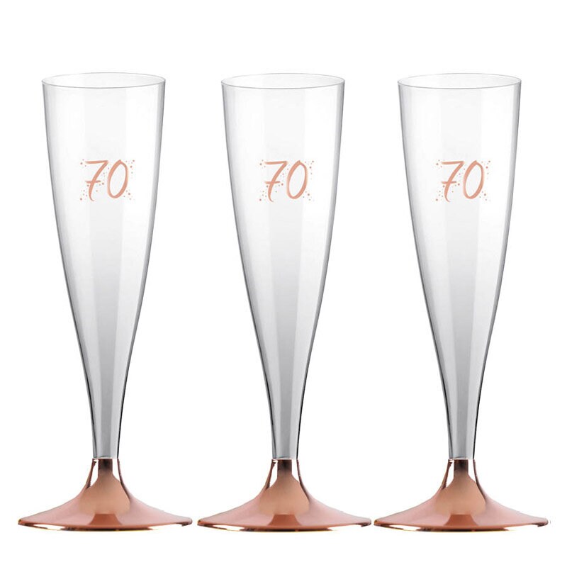 Champagnergläser aus Kunststoff mit Roségoldfuß, Zahl 70 6er-Pack