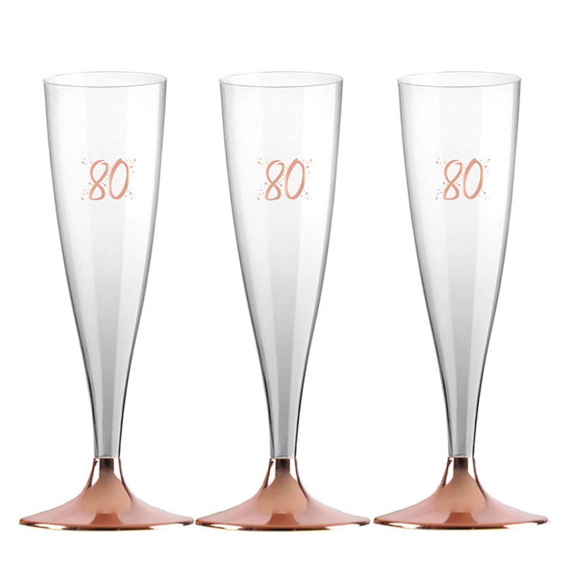 Champagnergläser aus Kunststoff mit Roségoldfuß, Zahl 80 6er-Pack