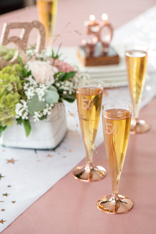 Champagnergläser aus Kunststoff mit Roségoldfuß, Zahl 70 6er-Pack