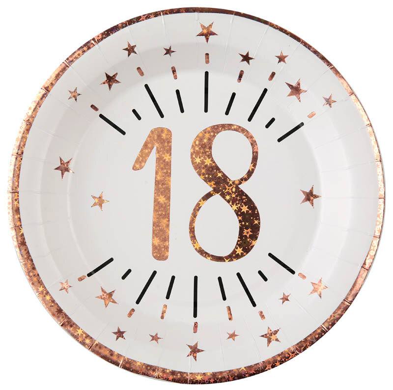 Roségold glitzernde Teller 18 Geburtstag 10er-Pack