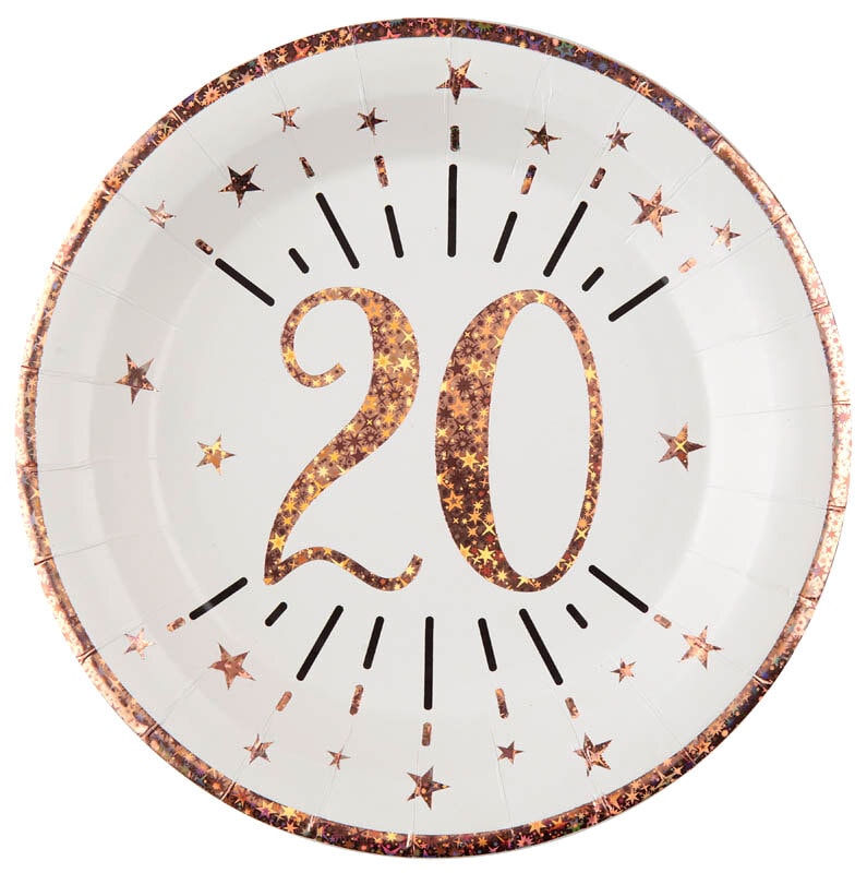 Roségold glitzernde Teller 20. Geburtstag 10er-Pack