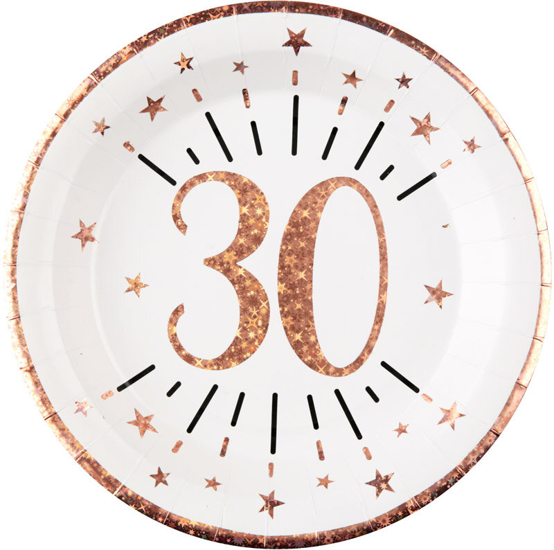 Roségold glitzernde Teller 30. Geburtstag 10er-Pack