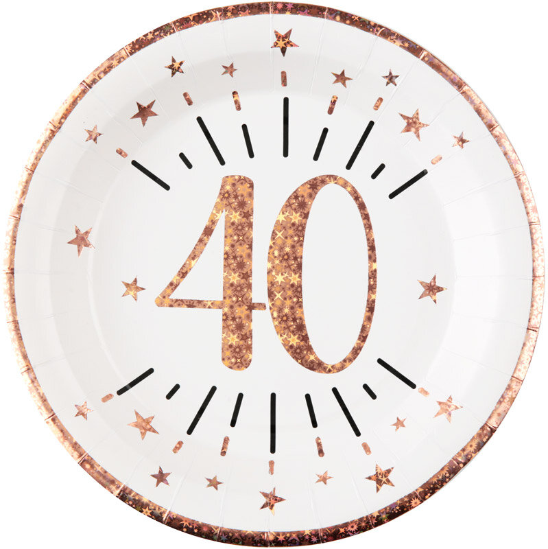 Roségold glitzernde Teller 40. Geburtstag 10er-Pack