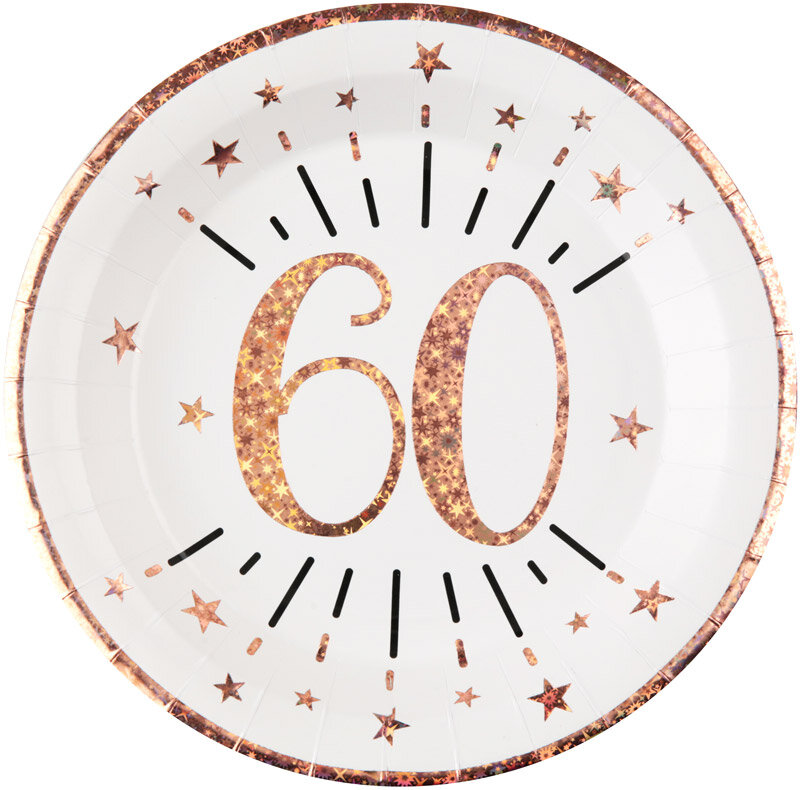Roségold glitzernde Teller 60. Geburtstag 10er-Pack