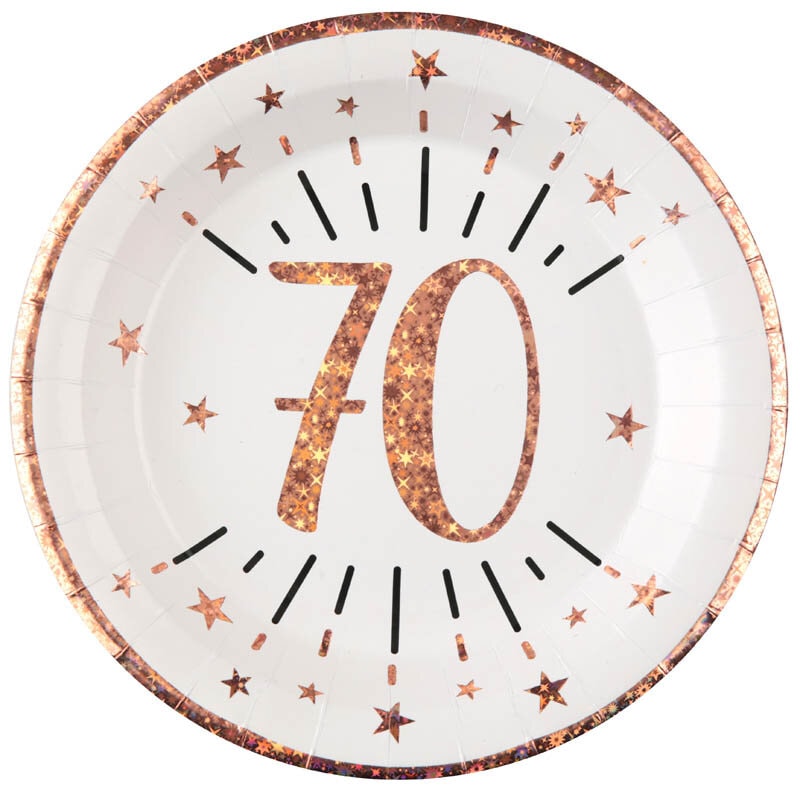 Roségold glitzernde Teller 70. Geburtstag 10er-Pack