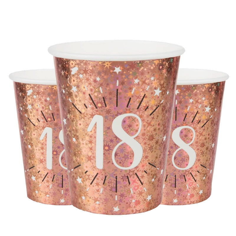 Roségold glitzernde Becher 18. Geburtstag 10er-Pack
