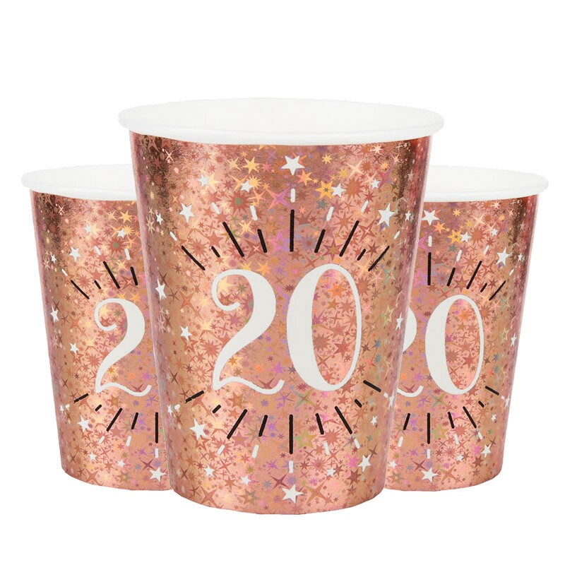 Roségold glitzernde Becher 20. Geburtstag 10er-Pack