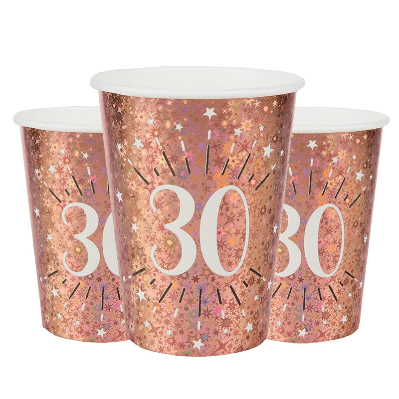 Roségold glitzernde Becher 30. Geburtstag 10er-Pack
