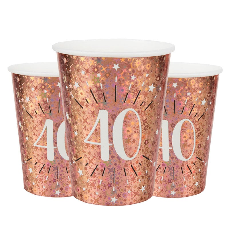 Roségold glitzernde Becher 40. Geburtstag 10er-Pack