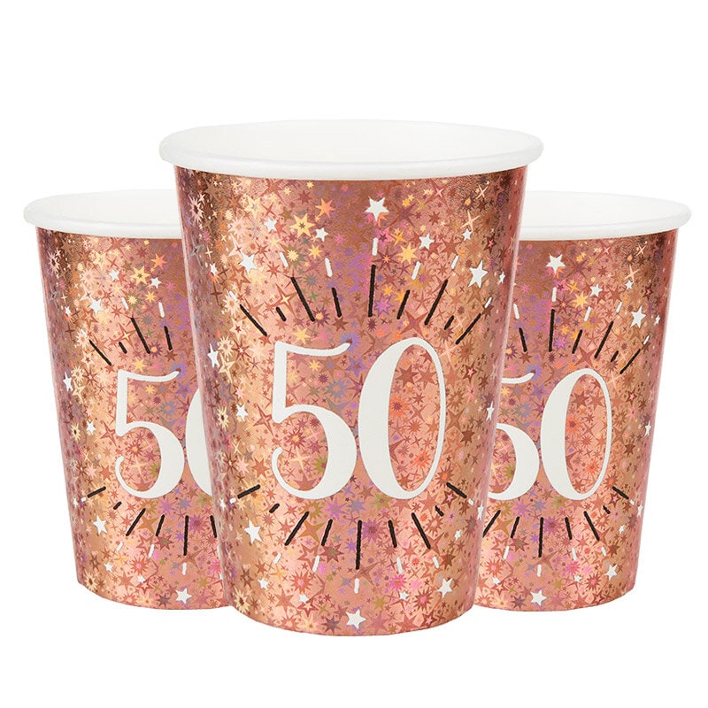 Roségold glitzernde Becher 50. Geburtstag 10er Pack