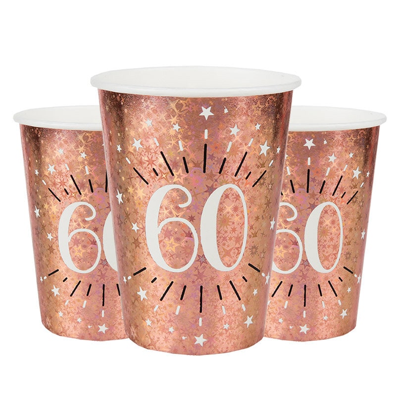 Roségold glitzernde Becher 60. Geburtstag 10er-Pack